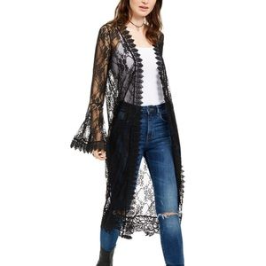 Juniors black lace duster top